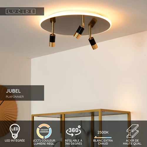 Lucide JUBEL - Plafonnier - Ø 48 cm - LED - CCT - 2500K/3000K - Or Mat / Laiton - USP
